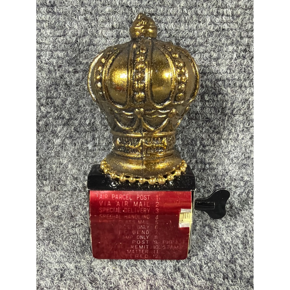 Vintage Gold Crown Desktop‎ Rotary Rubber Stamp Rare Postal Phrase Office Decor